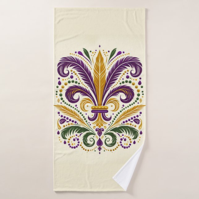 Fleur de lis jaune et vert violet (Serviette de bain)