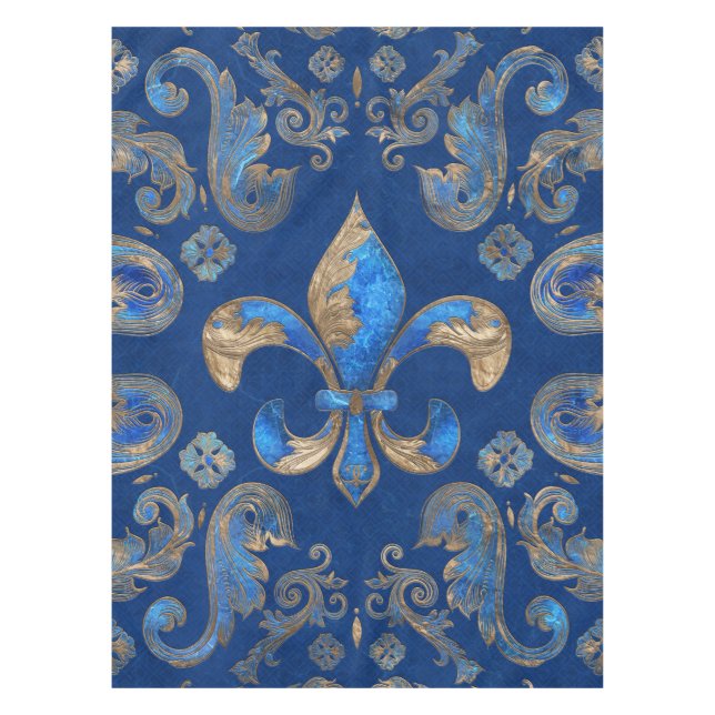 Fleur-de-lis Luxus-Ornament - blauer Marmor Tischdecke (Vorderseite)