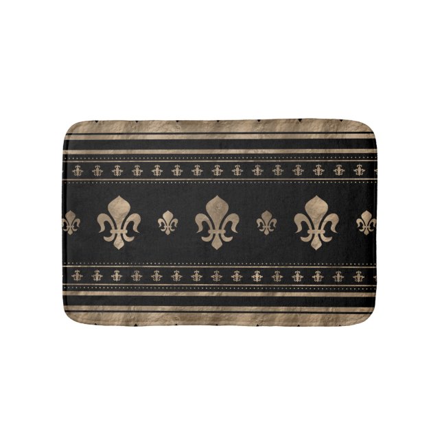 Fleur-de-lis Luxus-Ornament - Schwarz und Gold Badematte (Vorderseite)