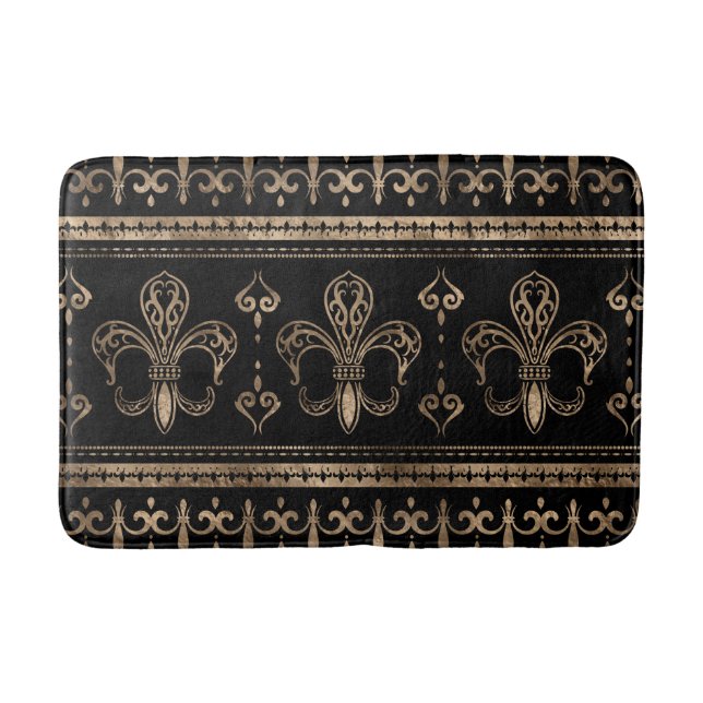 Fleur-de-lis Luxus-Ornament - Schwarz und Gold Badematte (Vorderseite)