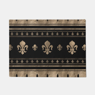 Fleur-de-lis Luxus-Ornament - Schwarz und Gold Fußmatte