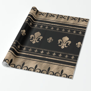 Fleur-de-lis Luxus-Ornament - Schwarz und Gold Geschenkpapier