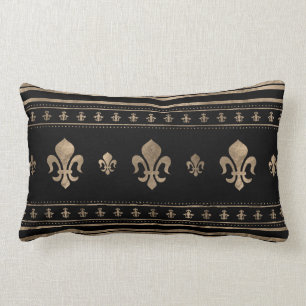 Fleur-de-lis Luxus-Ornament - Schwarz und Gold Lendenkissen