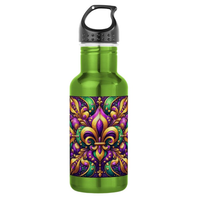 Fleur de Lis Mardi Gras Edelstahlflasche (Vorderseite)