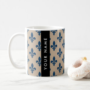 Fleur de Lis, Marineblau auf Beige, Royal, Ihr Nam Kaffeetasse