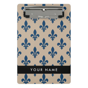 Fleur de Lis, Marineblau auf Beige, Royal, Ihr Nam Mini Klemmbrett