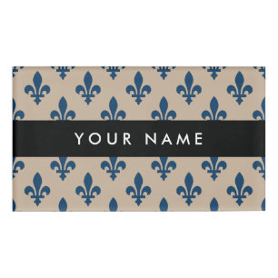 Fleur de Lis, Marineblau auf Beige, Royal, Ihr Nam Namenschild