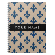 Fleur de Lis, Marineblau auf Beige, Royal, Ihr Nam