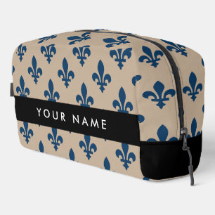 Fleur de Lis, Marineblau auf Beige, Royal, Ihr Nam Waschbeutel
