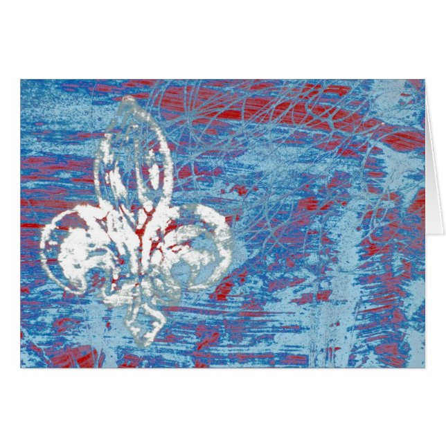 Fleur-de-lis Mixed Media, Red, White, Blue, Grunge (Vorderseite (Horizontal))