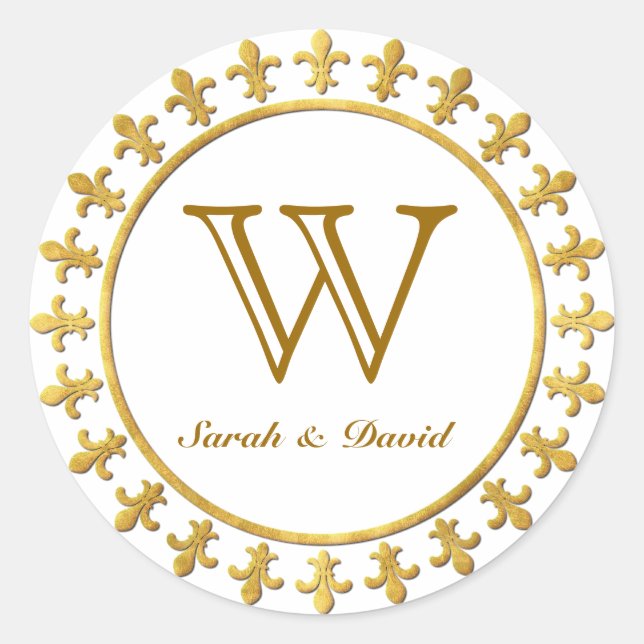 Fleur-de-lis-Monogramm Runder Aufkleber (Vorderseite)