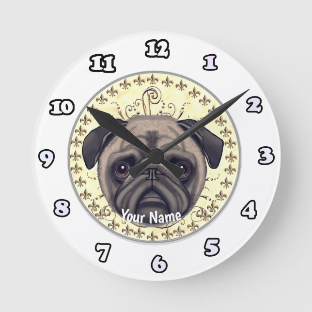 Fleur De Lis Mops Uhr (Vorderseite)