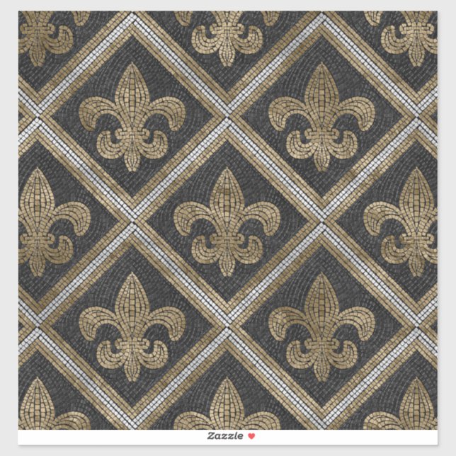 Fleur-de-lis-Mosaikfliesen Muster schwarz und gold Aufkleber (Blatt)