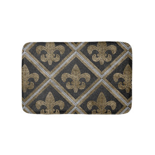 Fleur-de-lis-Mosaikfliesen Muster schwarz und gold Badematte