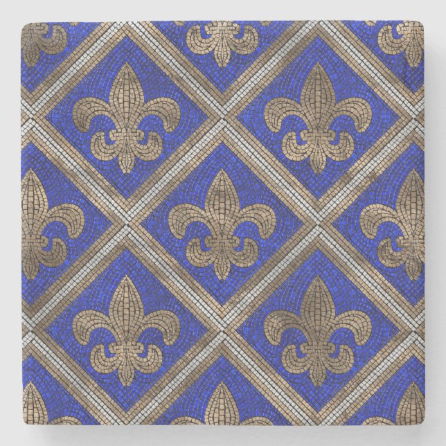 Fleur-de-lis-Mosaikfliesen Steinuntersetzer (Vorderseite)