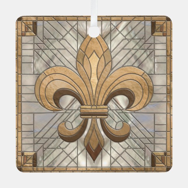 Fleur-de-lis - Mosaikkunst aus Glas Ornament Aus Metall (Vorderseite)