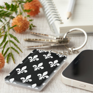 Fleur de Lis Motif, Royal French, Blanc sur Noir
