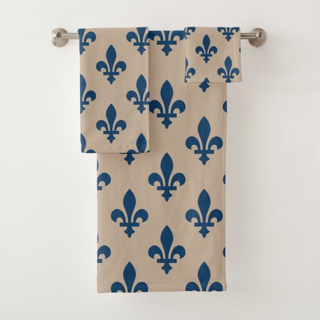 Fleur de Lis Motif, Royal French Blue sur Crème (En situation)