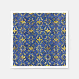 Fleur-de-lis-Muster blauer Marmor und Gold Serviette