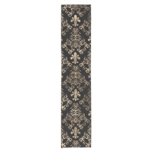 Fleur-de-lis-Muster Gold auf schwarz Kurzer Tischläufer