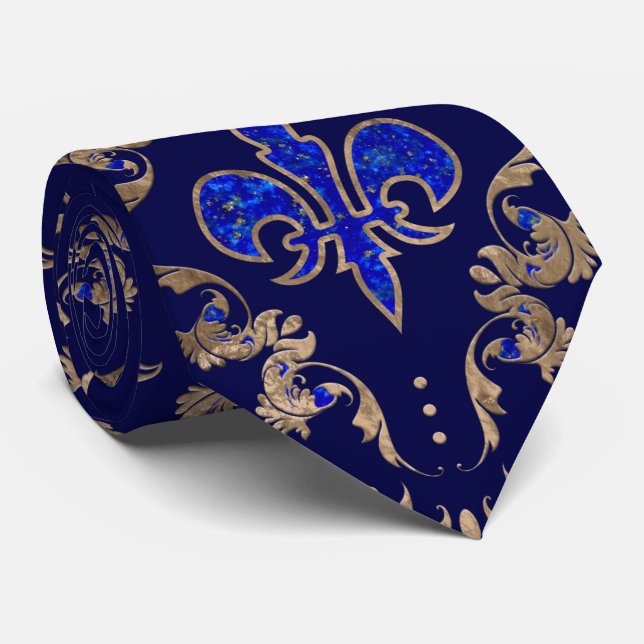 Fleur-de-lis-Muster lapis lazuli und gold Krawatte (Gerollt)