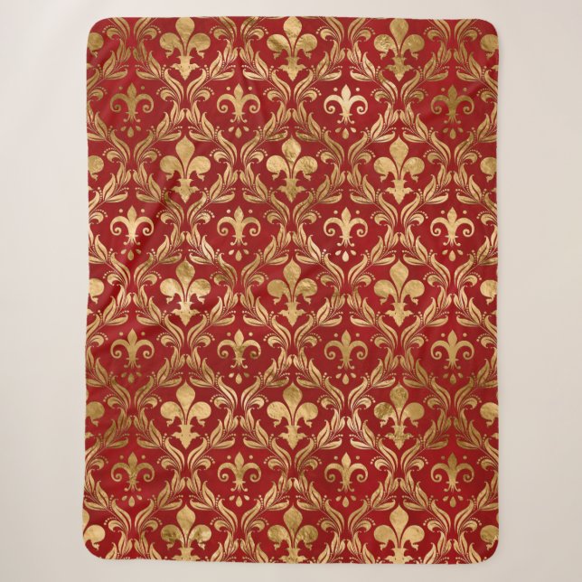 Fleur-de-lis-Muster luxuriös rot Sherpadecke (Vorderseite)