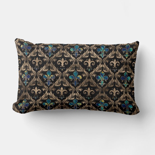 Fleur-de-lis-Muster Marmor und Gold Lendenkissen (Vorderseite)