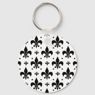 Fleur-de-lis-Muster mit weißem Hintergrund Schlüsselanhänger