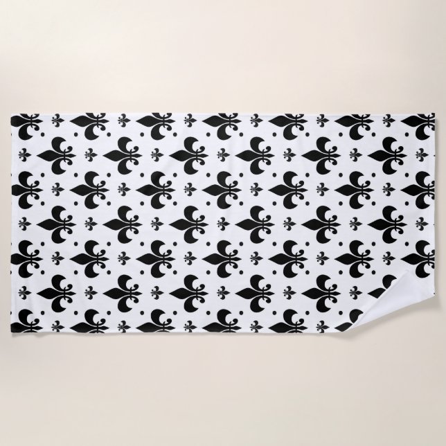 Fleur-de-lis-Muster mit weißem Hintergrund Strandtuch (Vorderseite)