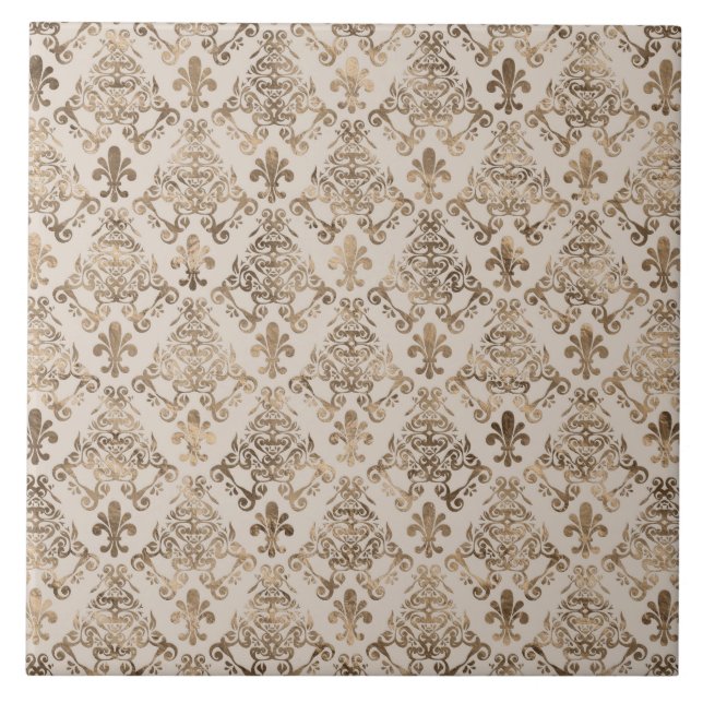 Fleur-de-lis-Muster Pastellgold Fliese (Vorderseite)