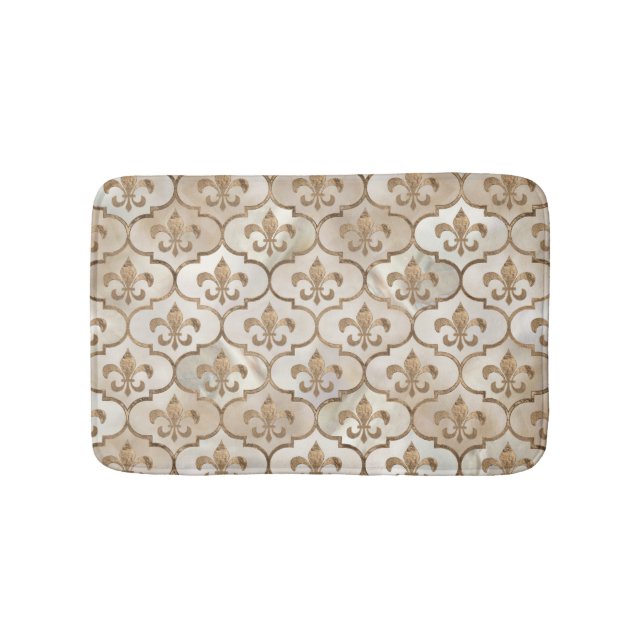 Fleur-de-lis-Muster Perl und Gold Badematte (Vorderseite)