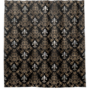 Fleur-de-lis-Muster Perl und Gold Duschvorhang