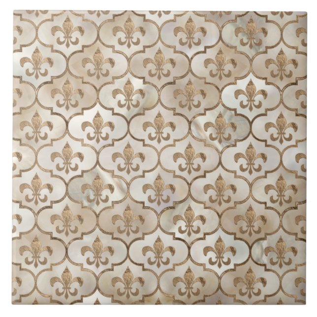 Fleur-de-lis-Muster Perl und Gold Fliese (Vorderseite)