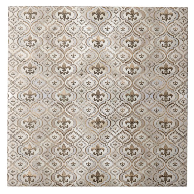 Fleur-de-lis-Muster Perl und Gold Fliese (Vorderseite)