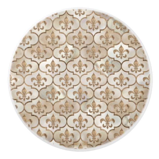 Fleur-de-lis-Muster Perl und Gold Keramikknauf (Vorderseite)