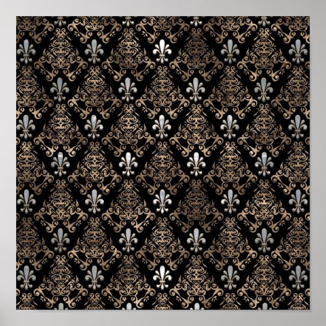 Fleur-de-lis-Muster Perle und Gold Poster (Vorne)