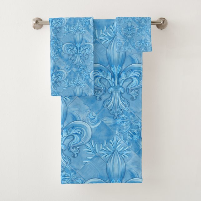 Fleur-de-lis-Muster - sanftes Himmelblau Badhandtuch Set (Insitu)