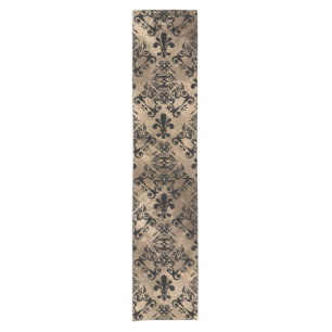 Fleur-de-lis-Muster schwarz auf Gold Kurzer Tischläufer