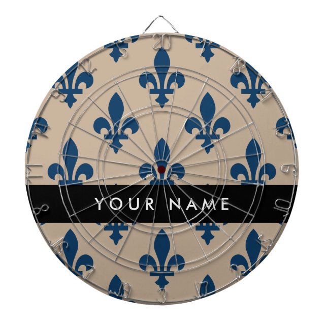 Fleur de Lis, Navy Blue on Beige, Royal, Your Name Dartscheibe (vorne)