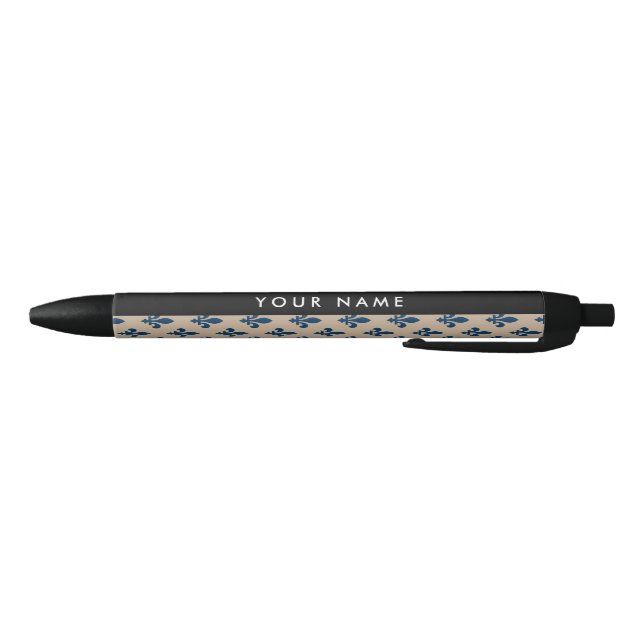 Fleur de Lis, Navy Blue on Beige, Royal, Your Name Kugelschreiber (Unterseite)