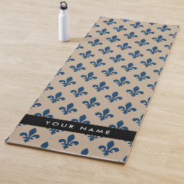 Fleur de Lis, Navy Blue on Beige, Royal, Your Name Yogamatte