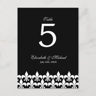 Fleur de Lis noir et blanc Mariage Numéro de table