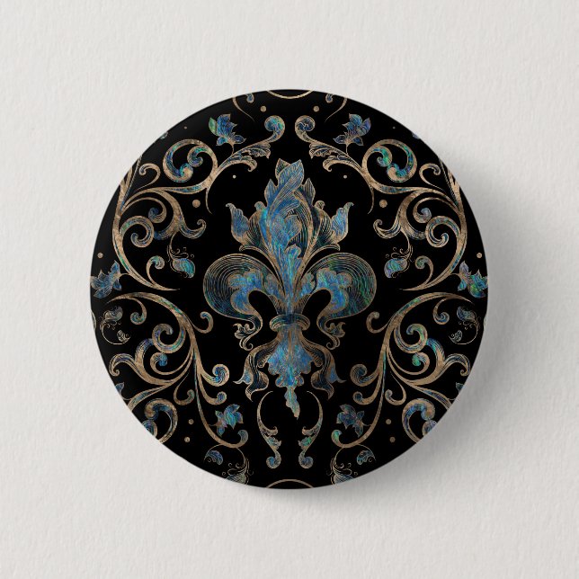 Fleur-de-lis-Ornament Abalone Muschel und Gold Button (Vorderseite)
