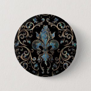 Fleur-de-lis-Ornament Abalone Muschel und Gold Button