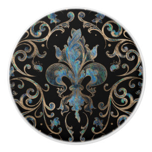 Fleur-de-lis-Ornament Abalone-Muschel und Gold Keramikknauf