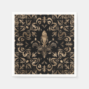 Fleur-de-lis Ornament Black and Gold Serviette