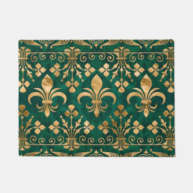Fleur-de-lis-Ornament Emerald Green Fußmatte (Vorderseite)
