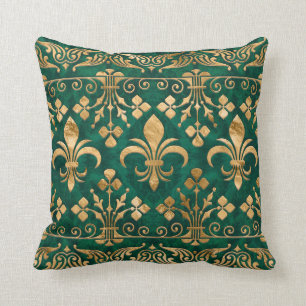 Fleur-de-lis-Ornament Emerald Green Kissen