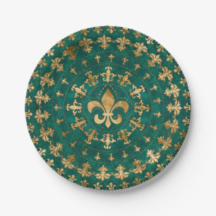 Fleur-de-lis-Ornament Emerald Green Pappteller