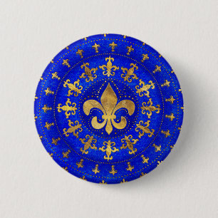 Fleur-de-lis-Ornament Lapis Lazuli und Gold Button